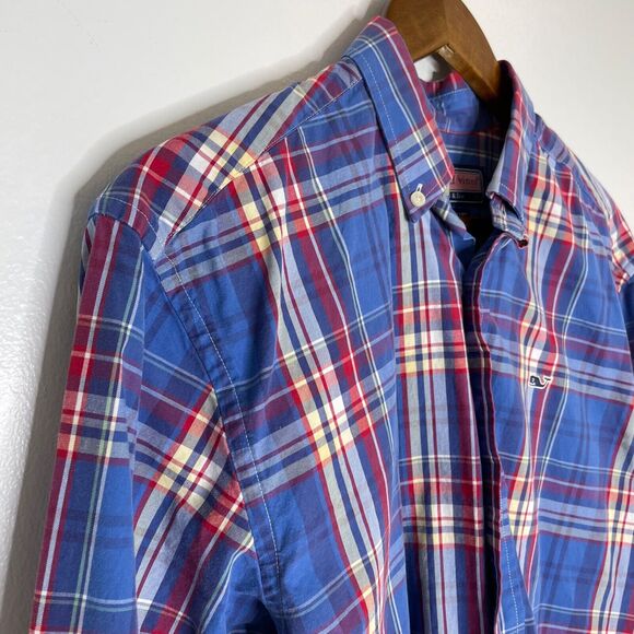 Vineyard Vines Blue Red Long Sleeve Plaid Button Up Whale Shirt Size Small Men's - Picture 4 of 10